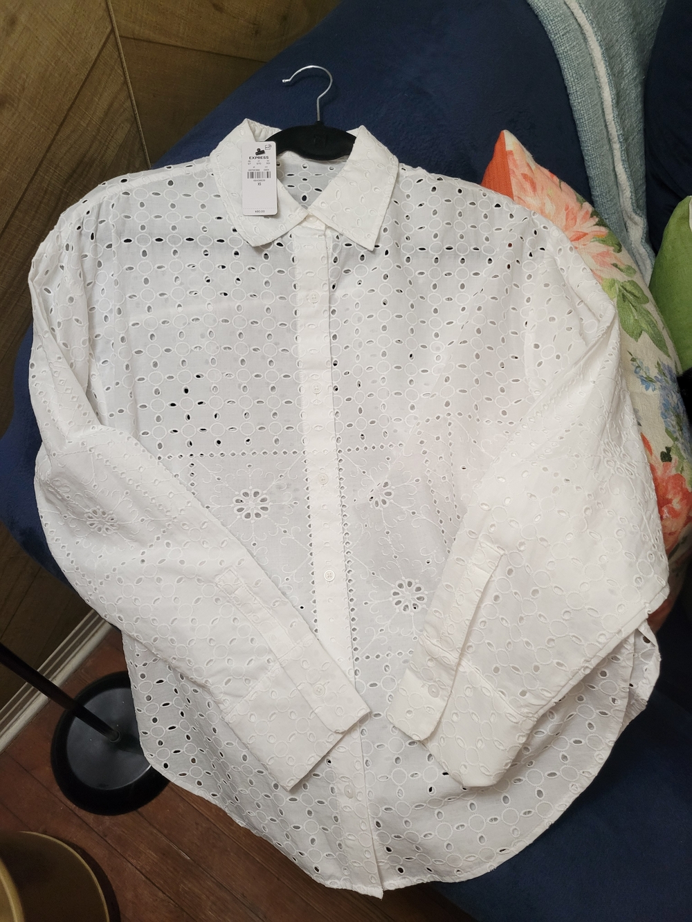 Express White Eyelet Button-Down Shirt